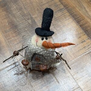 Charming Snowman Decoration with Black Hat and Orange Nose